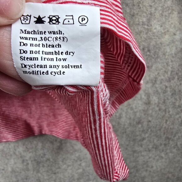 Red & White Patchwork Striped Loose Cotton Blend Top Size L - Picture 4 of 6